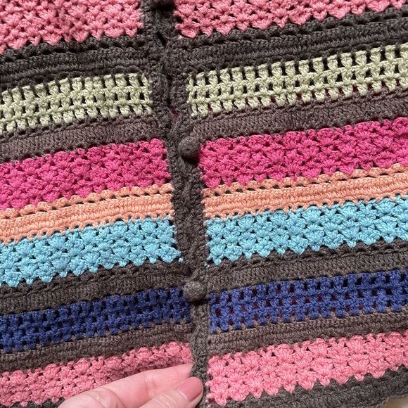 Vintage 90s crochet button front top open weave white stag - Picture 2 of 5